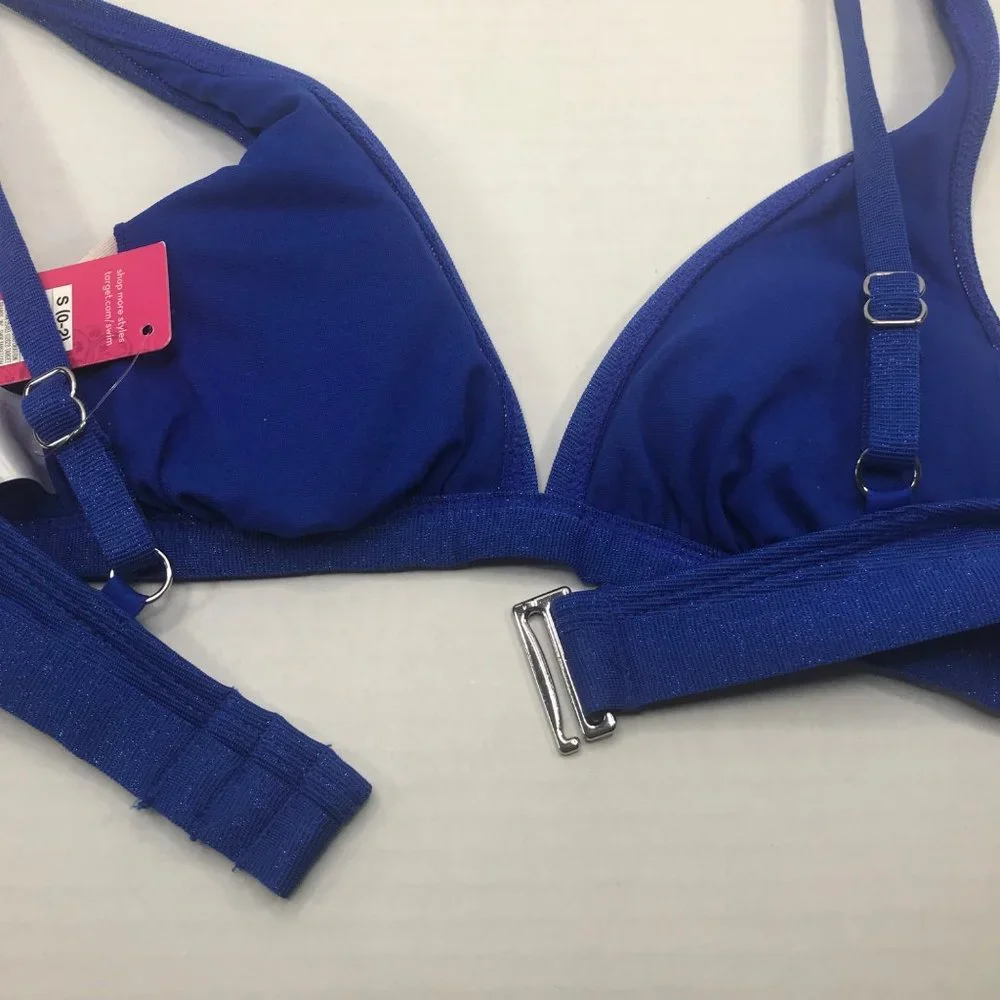 Xhilaration Junior's Size Small 0-2 Metallic Thread Bralette Bikini Top Blue New